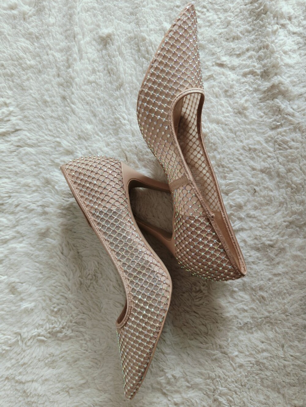 Call It Spring Nude Rhinestone Mesh Pointed Toe Pumps Stiletto Heels Size 10 EUC